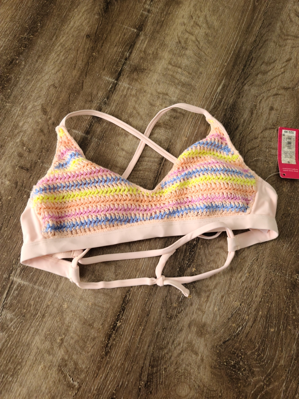 Xhilaration Pastel Crochet Stripe Bikini Top - Pink, Yellow, Blue